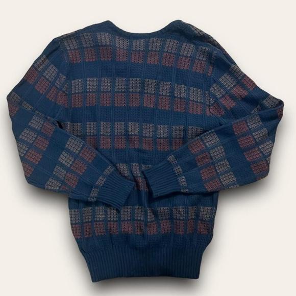 Vintage Checkered Patterned Sweater 1980s Jean Michaud Pullover Buttons Size Med - Picture 6 of 6